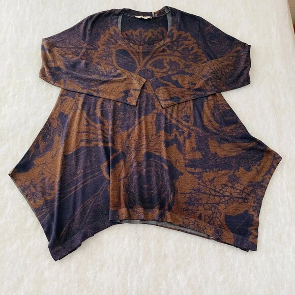 Soft Surroundings Womens Brown & Purple Asymmetrical Hem Floral Tunic Top Size L - Picture 1 of 8